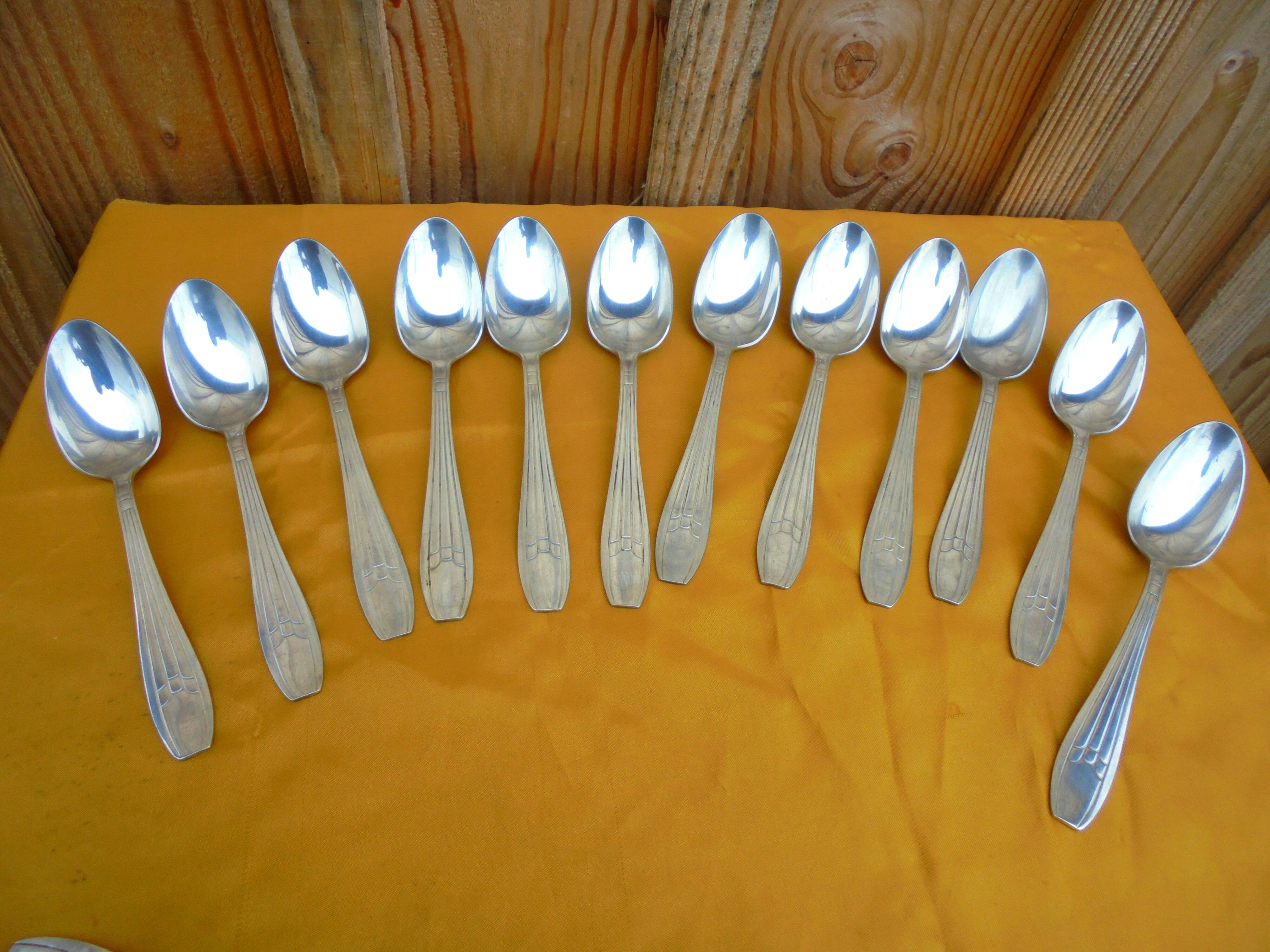 12 art deco spoons silver metal goldsmith's hallmark