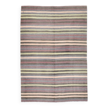 5x7 Shades Of Grey Rug, Handmade Wool Rug, 153x220Cm Antique Kilim Rug