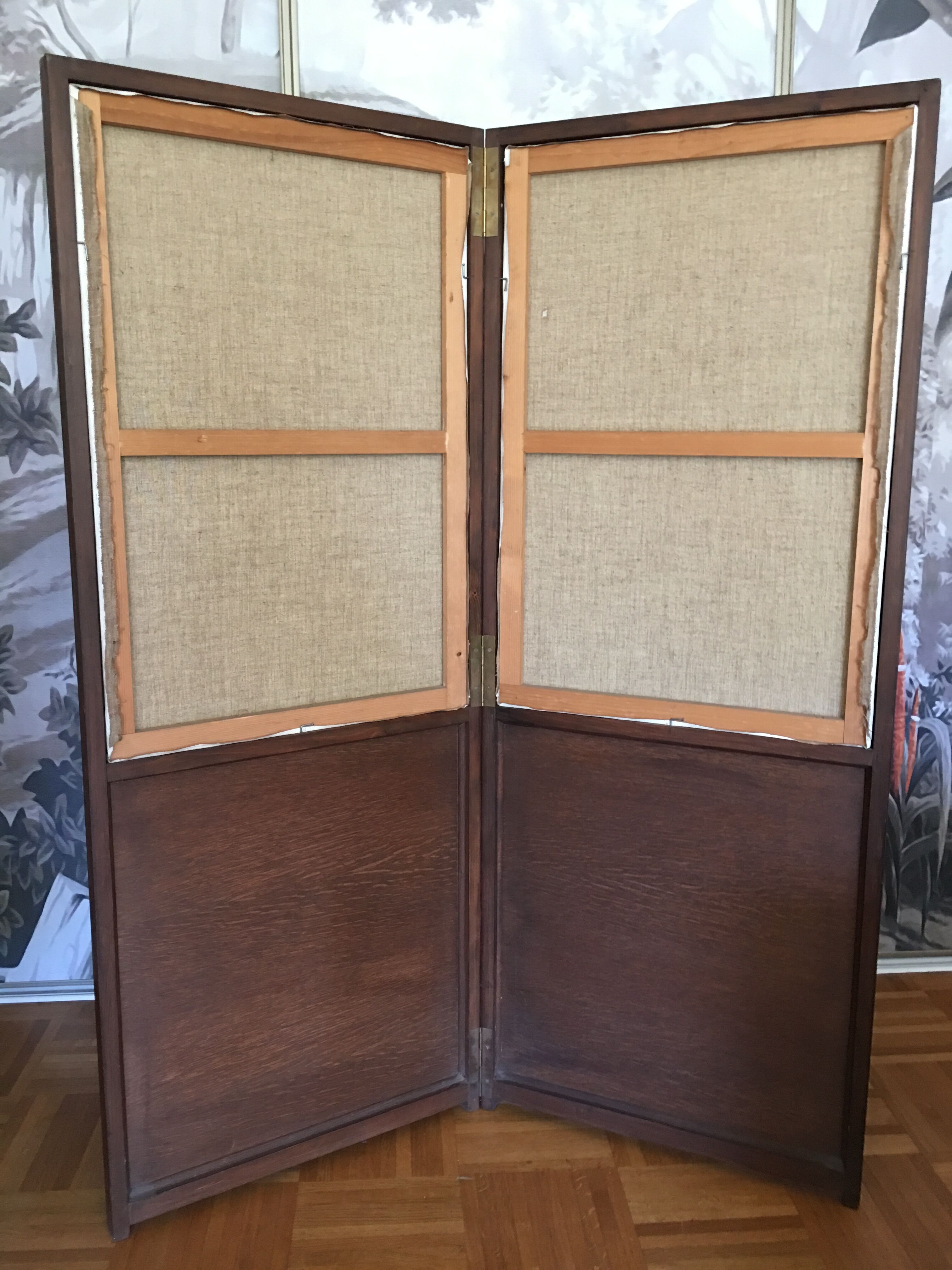 Vintage screen wood and oil painting
