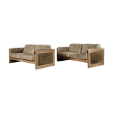 Canapé vintage scandinave en cuir et chêne du milieu du siècle, années 1970