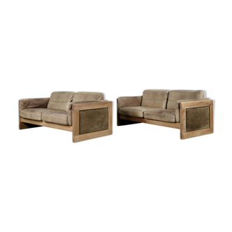 Canapé vintage scandinave en cuir et chêne du milieu du siècle, années 1970