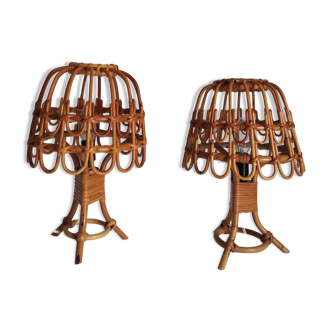 Pair of vintage bamboo lamps