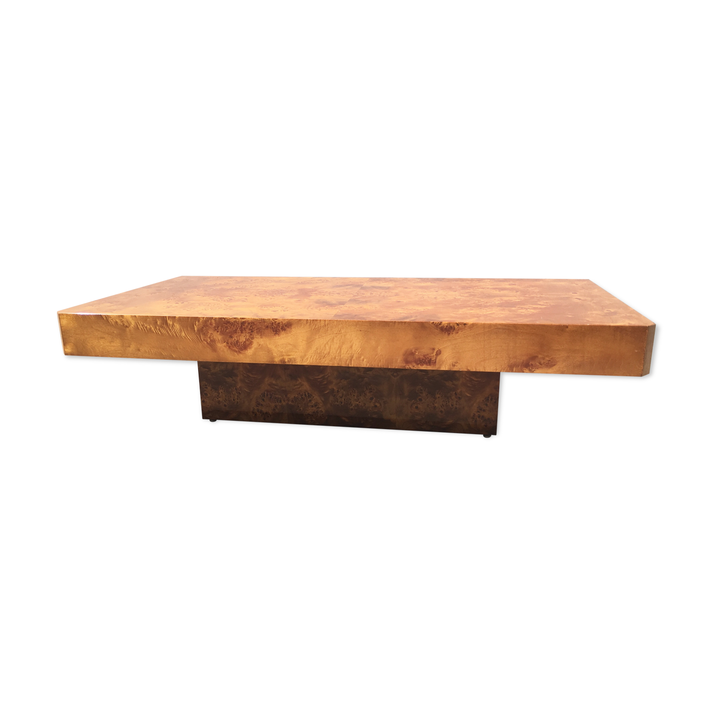 Table basse en loupe d'orme des années 70