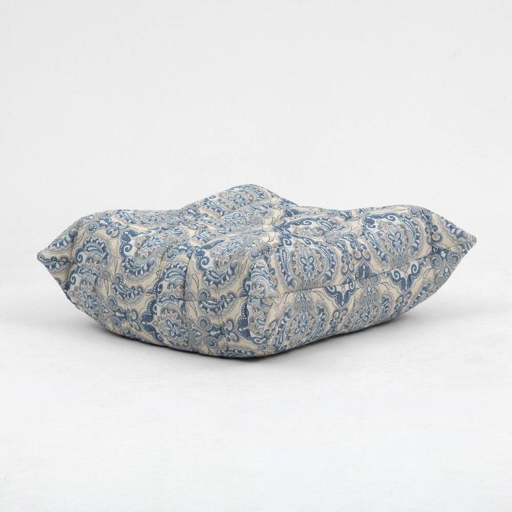 Togo lounge chair and pouf in patterned fabric by Michel Ducaroy for Ligne Roset, 1973, set of 2