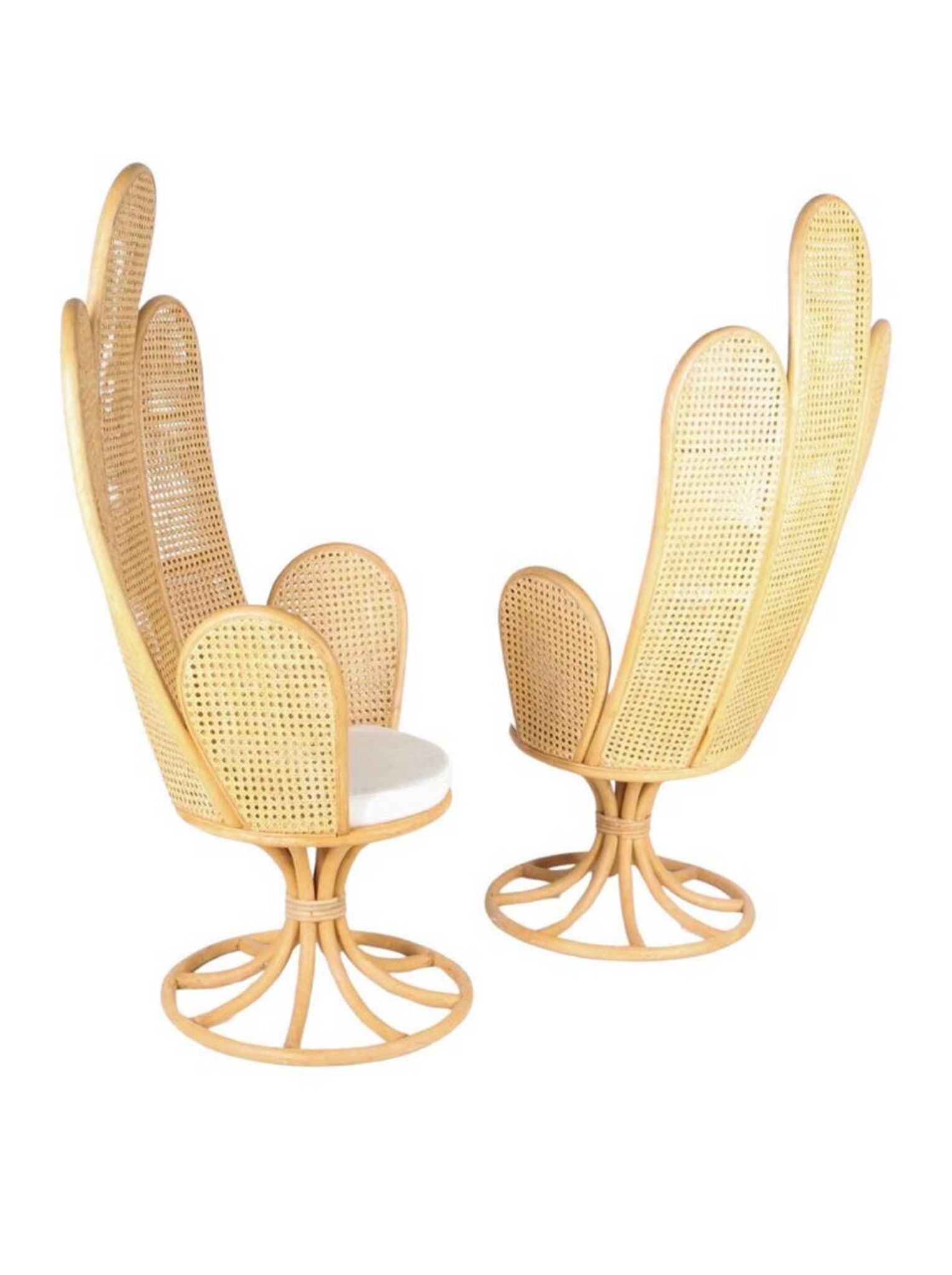 Paire de fauteuils en rotin et cannage