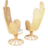 Pair of rattan and cane armchairs