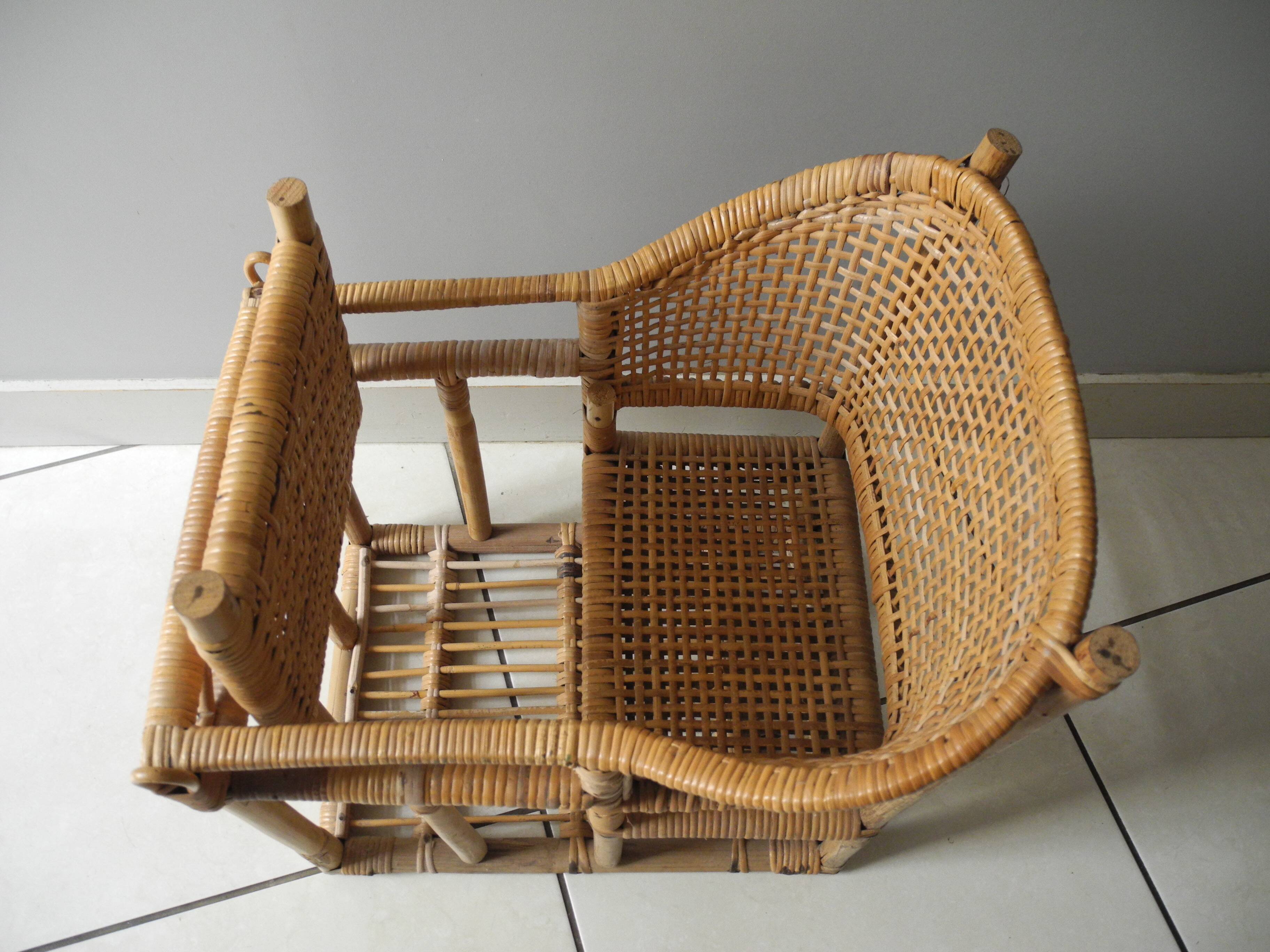 vintage rattan bamboo baby doll chair