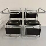 Lot of 4 tubular chairs designed by Mart Stam in vintage black leather from the 1980s.