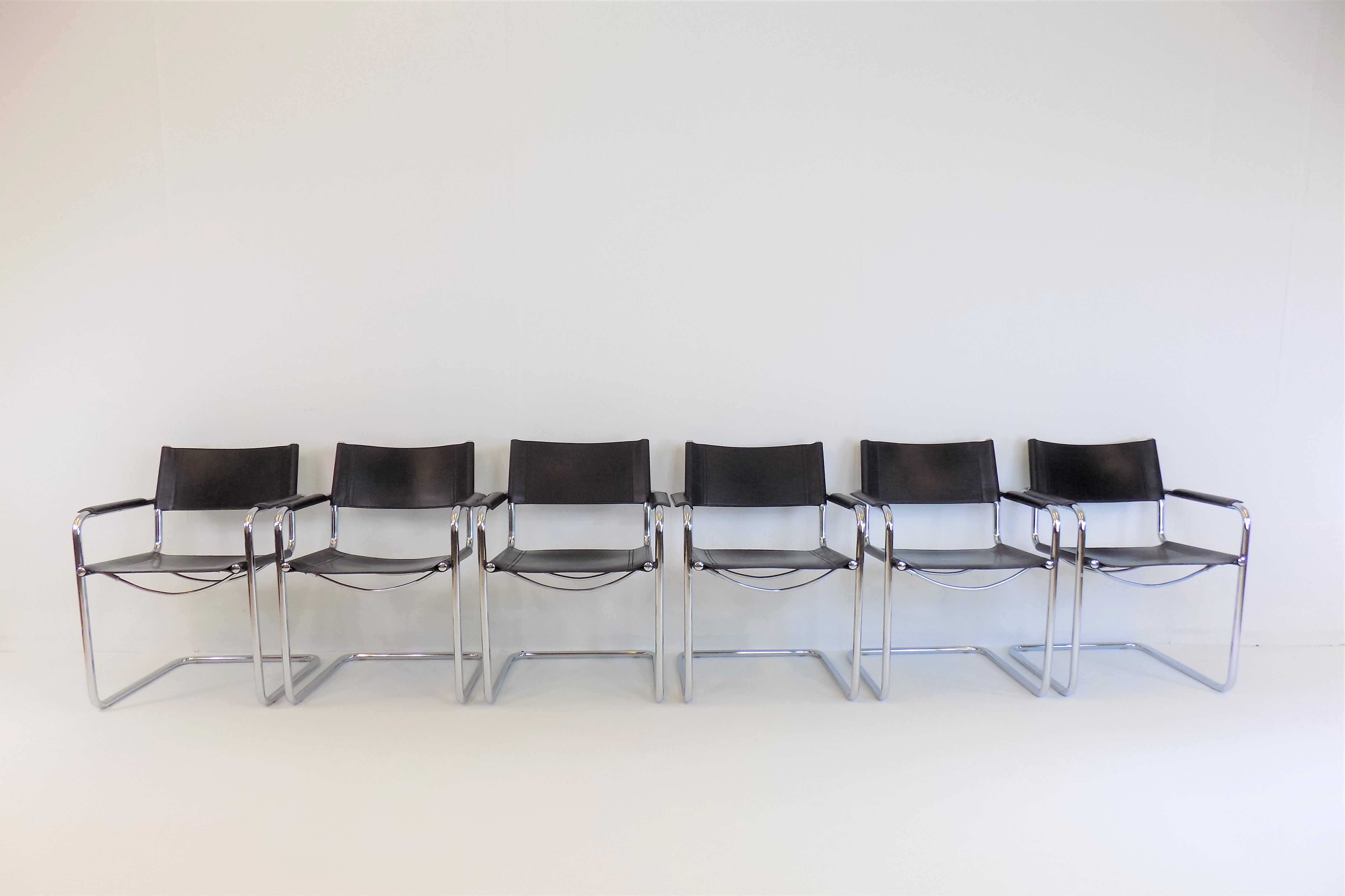 Set of 6 leather cantilever chairs