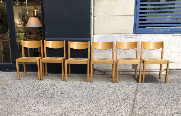 6 chaises bois et paille années70