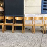 6 wooden and straw chairs from the 70s