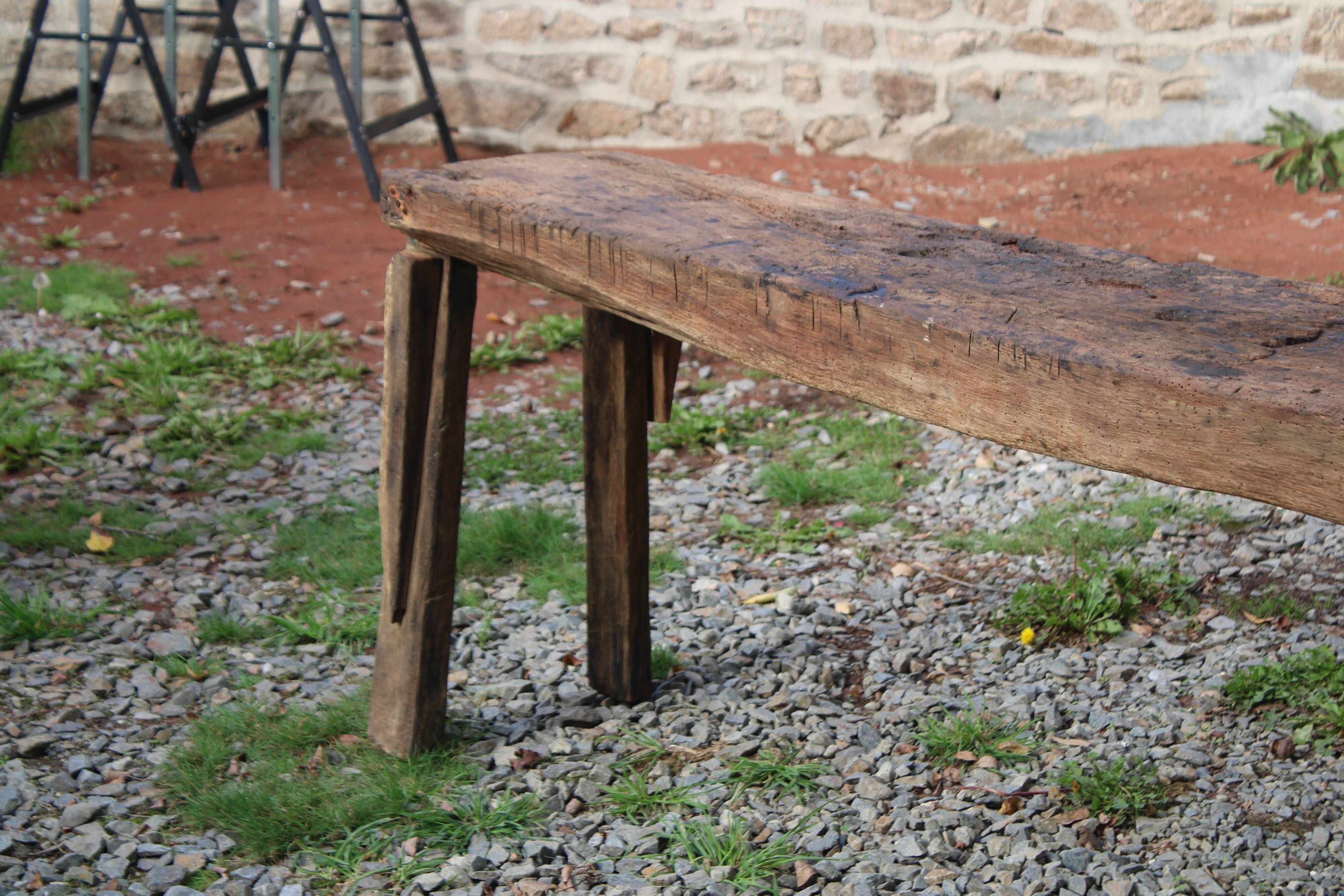 Old solid wood workbench – character console, thick top – 165 cm