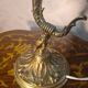 bronze and brass lamp with a magnificent blue moulded tulip, opalescent,