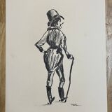 Signed charcoal portrait painting of a man “GENTLEMAN”