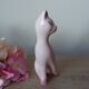 Romantic long-necked cat figurine in pink ceramic, Cat Statuette 1970