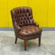 Original English Chesterfield Tub Chair - Vintage Antique Brown Leather