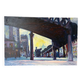 Metro Stalingrad à Paris, huile sur toile signée Patrice Landauer