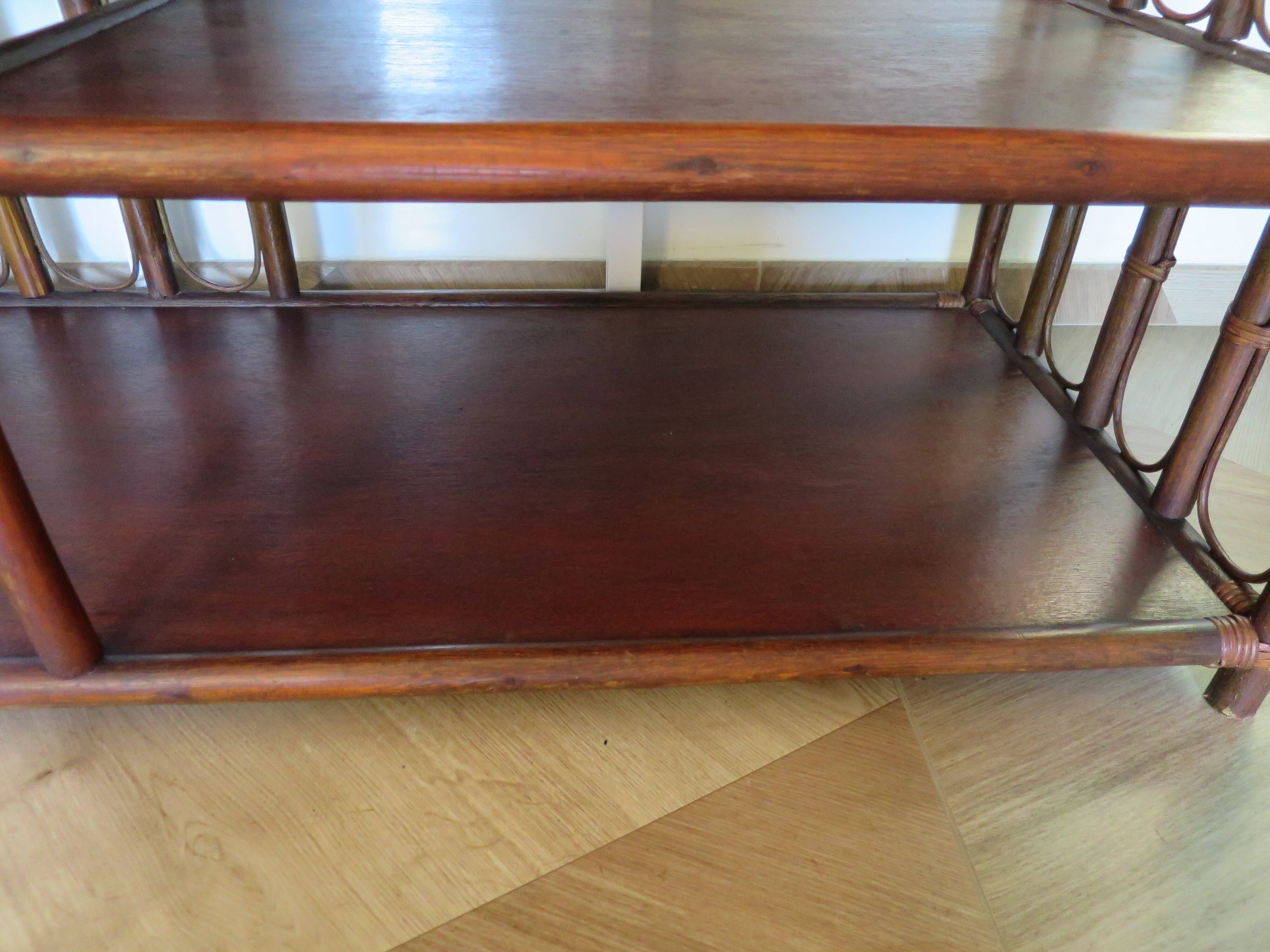 Retro side table - vinyl furniture - rattan and bamboo - 1980s