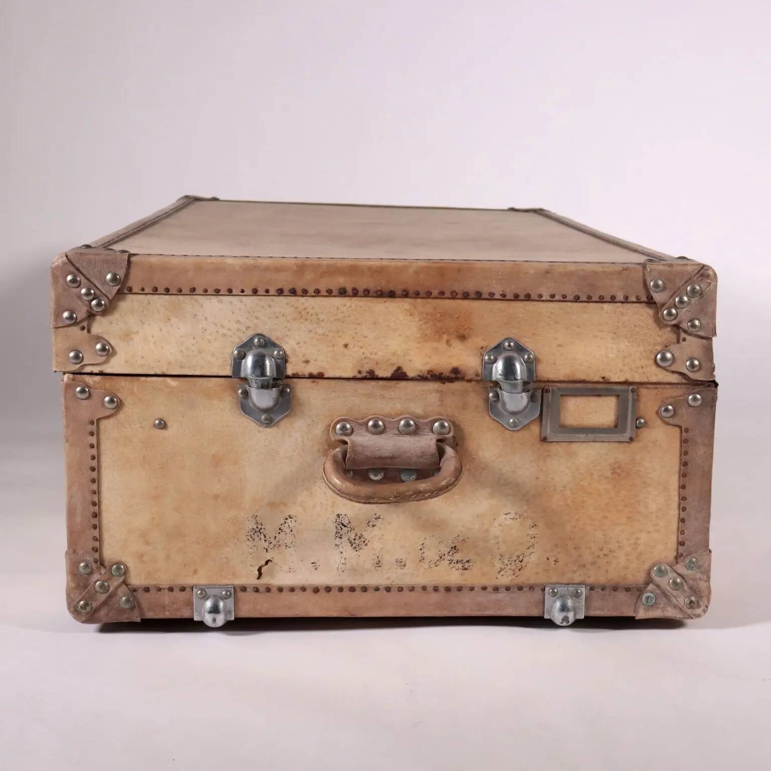Malle vintage Au Depart en cuir, France, 1920s-1930s