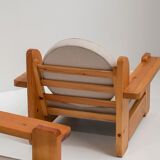 Pair of solid pine lounge chairs, italy 1970s