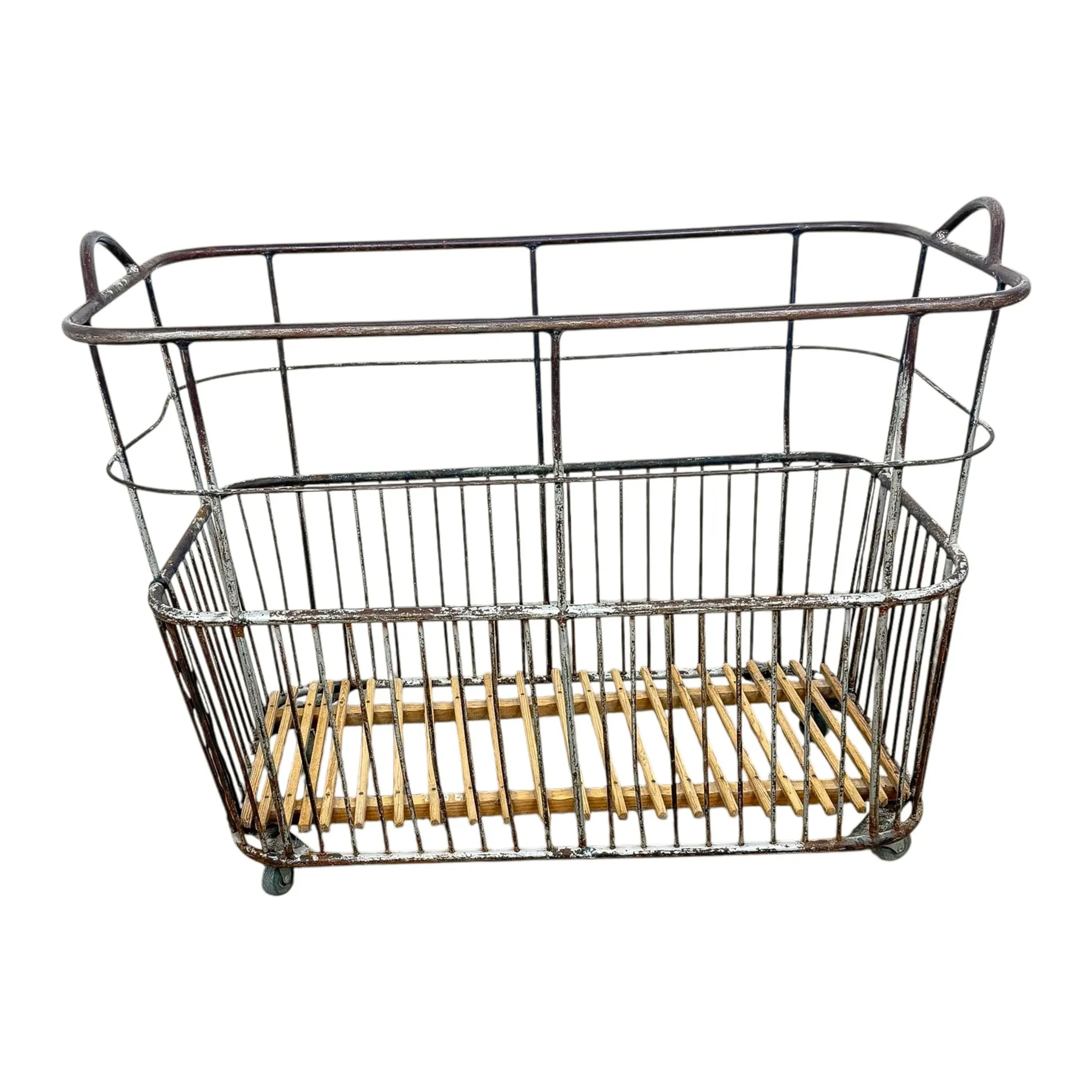 Vintage French Metal Bakery Cart long – Industrial Bread Trolley – Rolling L