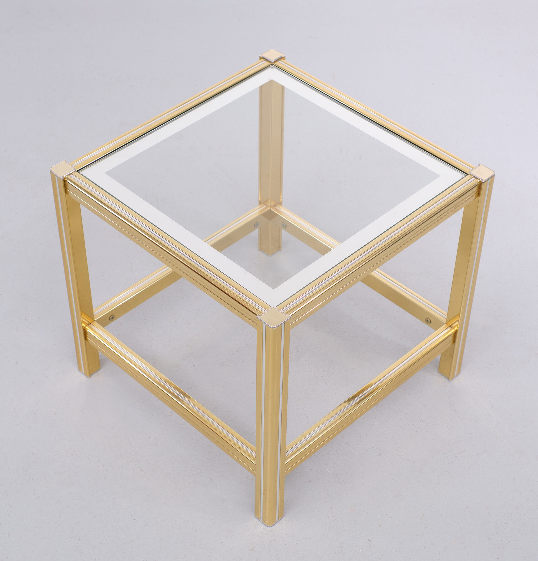 Hollywood regency brass side mirror side table, 1970s