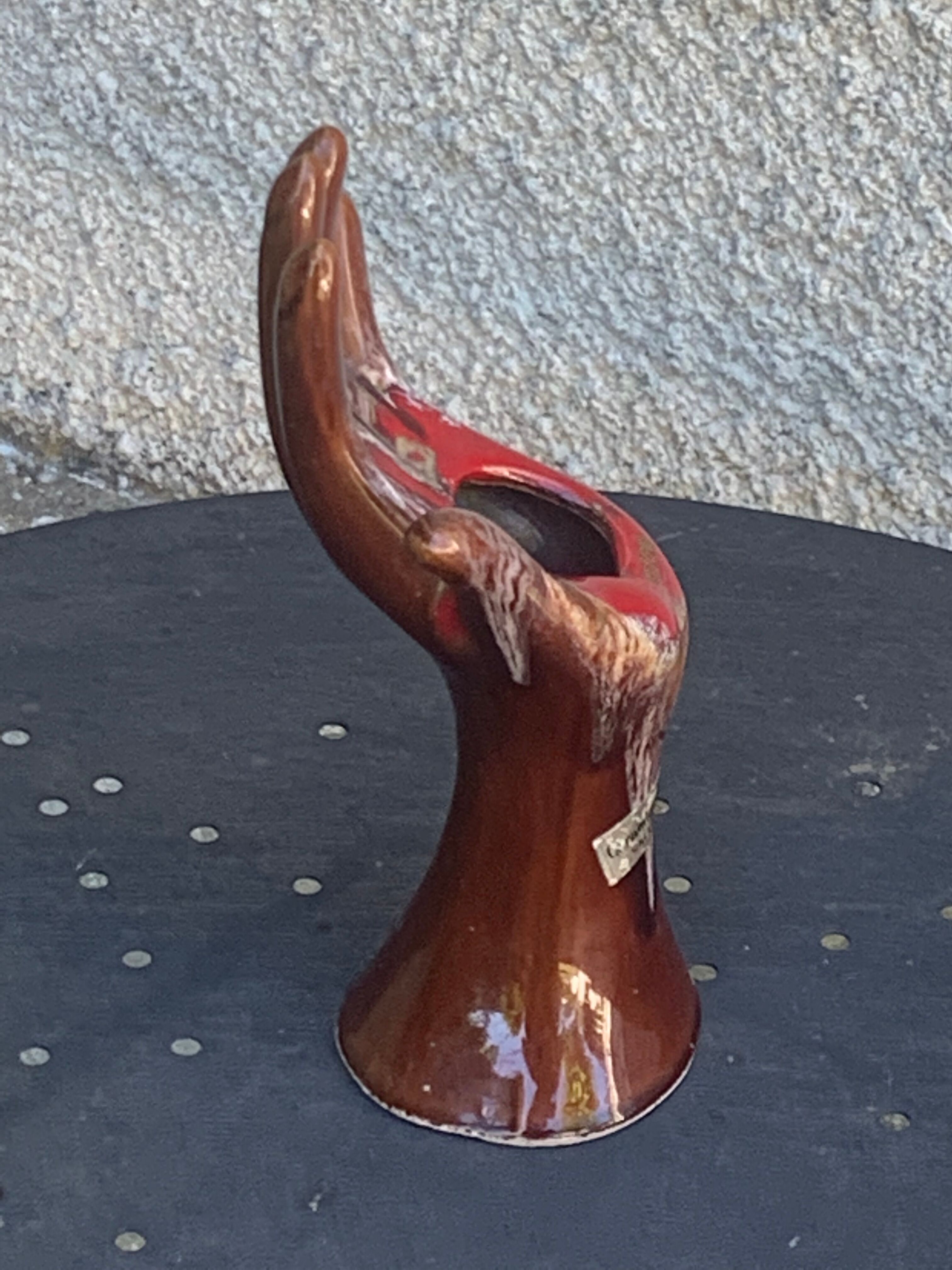 Hand vase in flamed enamelled ceramic stamped vintage vallauris