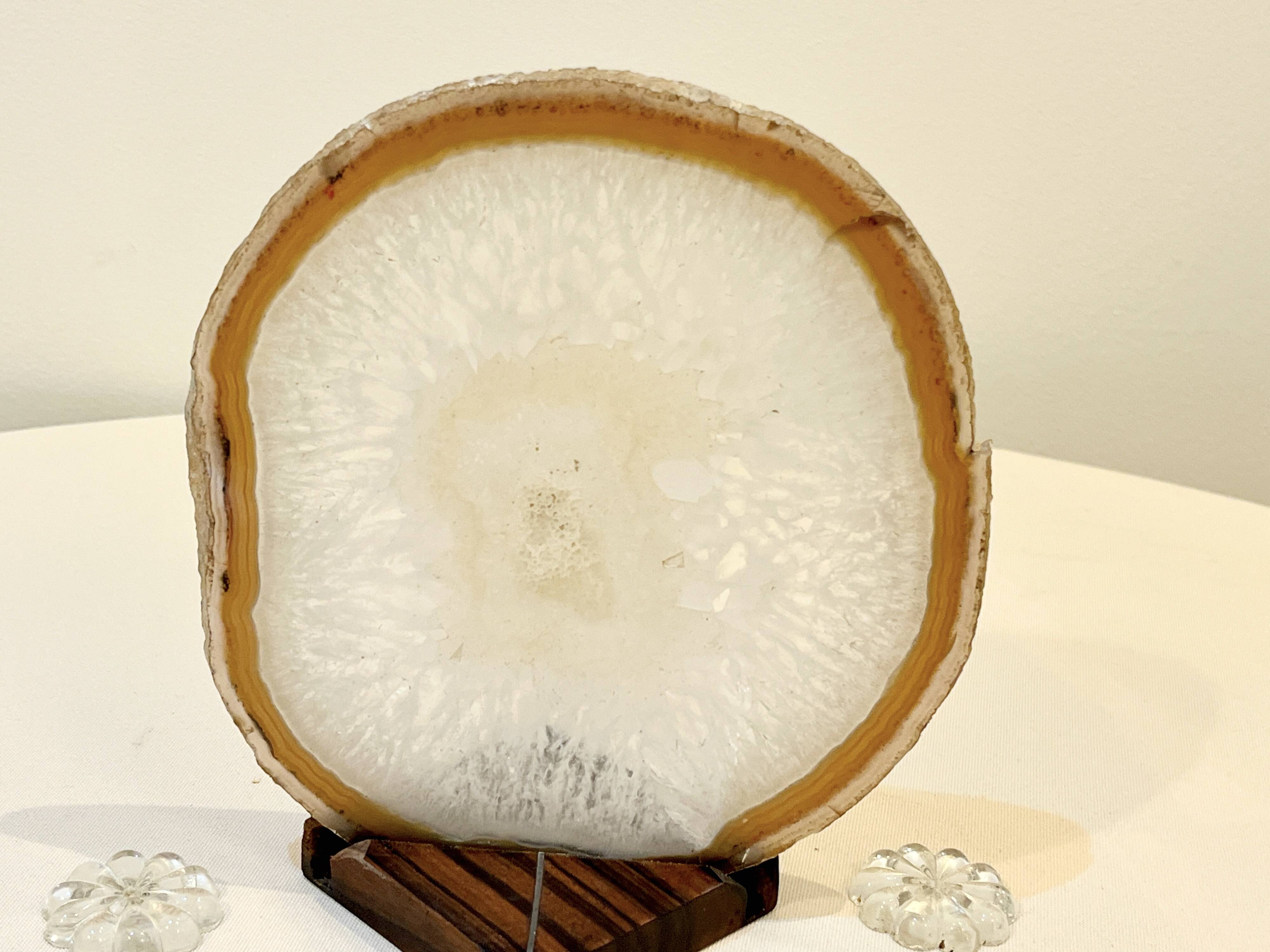 Agate slice on wooden base, 1970s, cabinet of curiosities