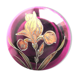 Bonbonnière art nouveau verre violet émaillé Legras iris à l'or fin