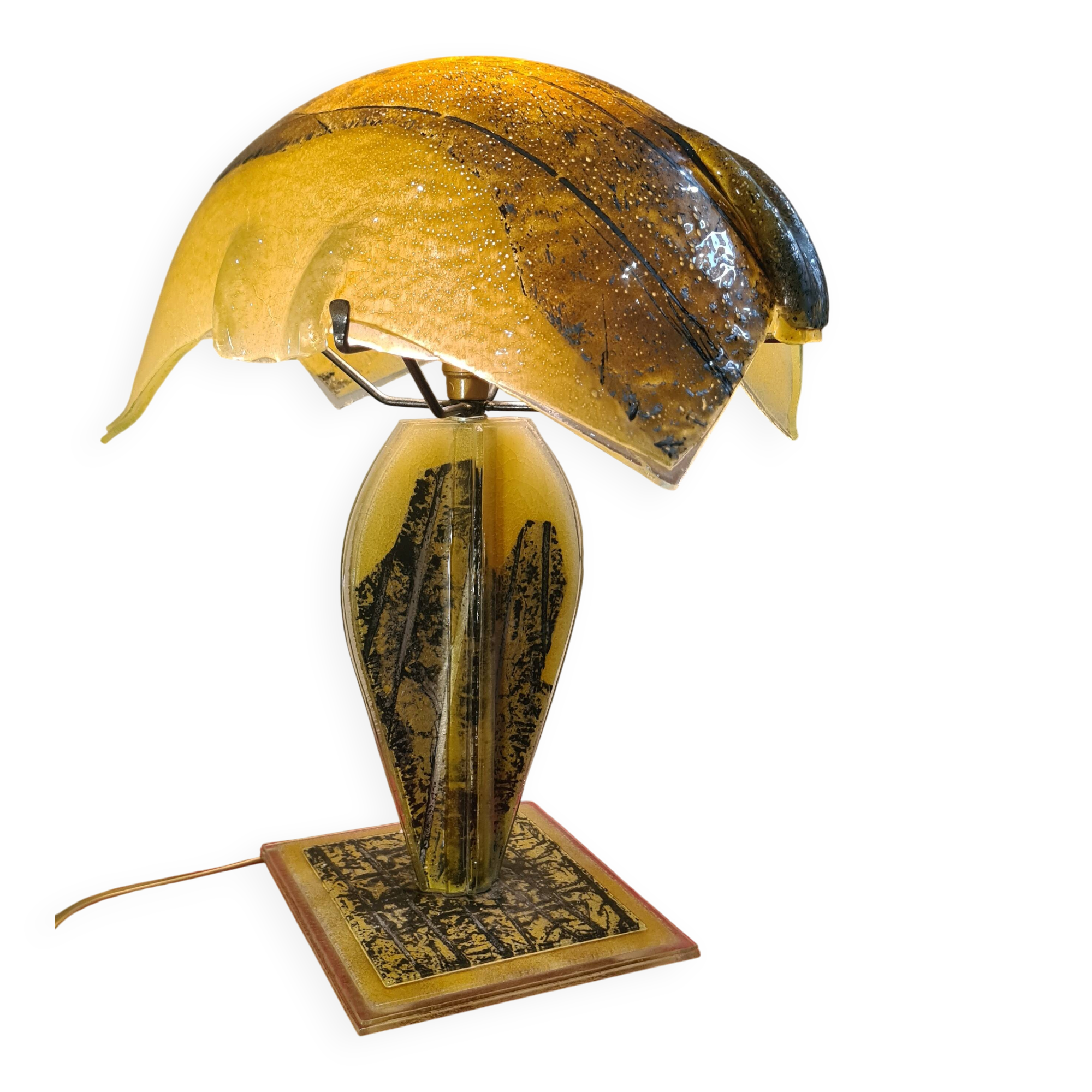 1970s to 80s living room lamp, handmade glass, origin Netherlands, 46x34.