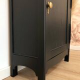 Vitrine vintage en bois massif, noir et jaune