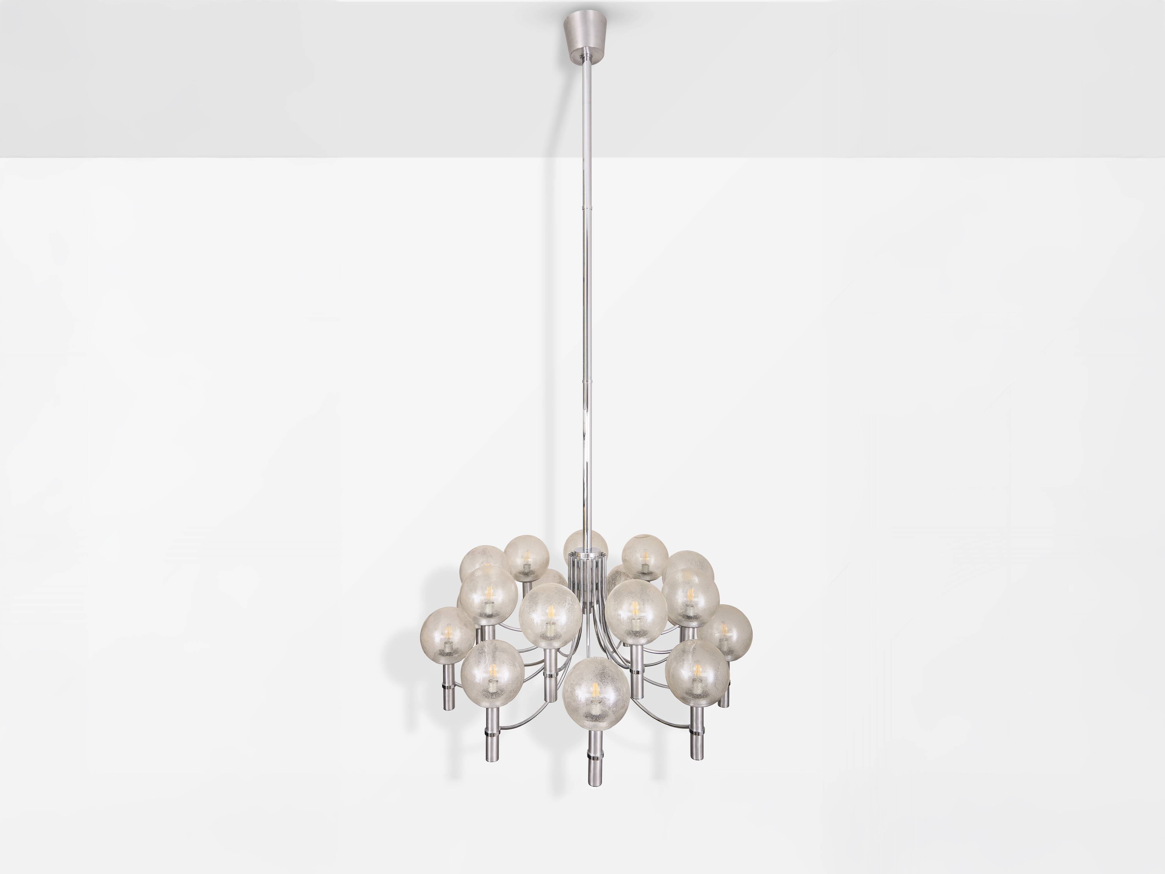 Pair of Veronese chandeliers 165 cms steel glass Murano circa 1970