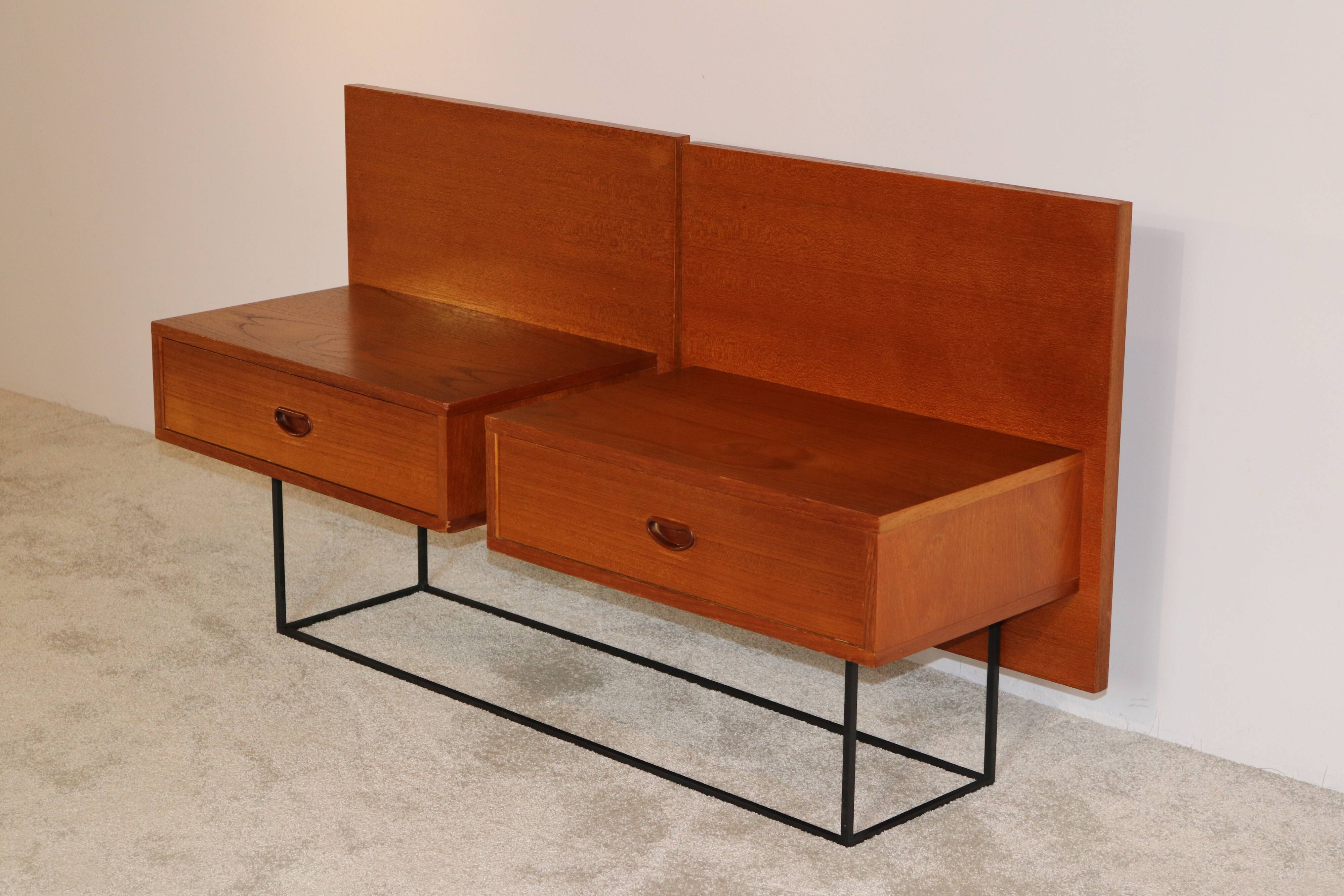 Floating bedside tables in teak veneer - Belgium - 1960's
