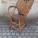 Vintage armchair in braided chestnut leaves, 1940s