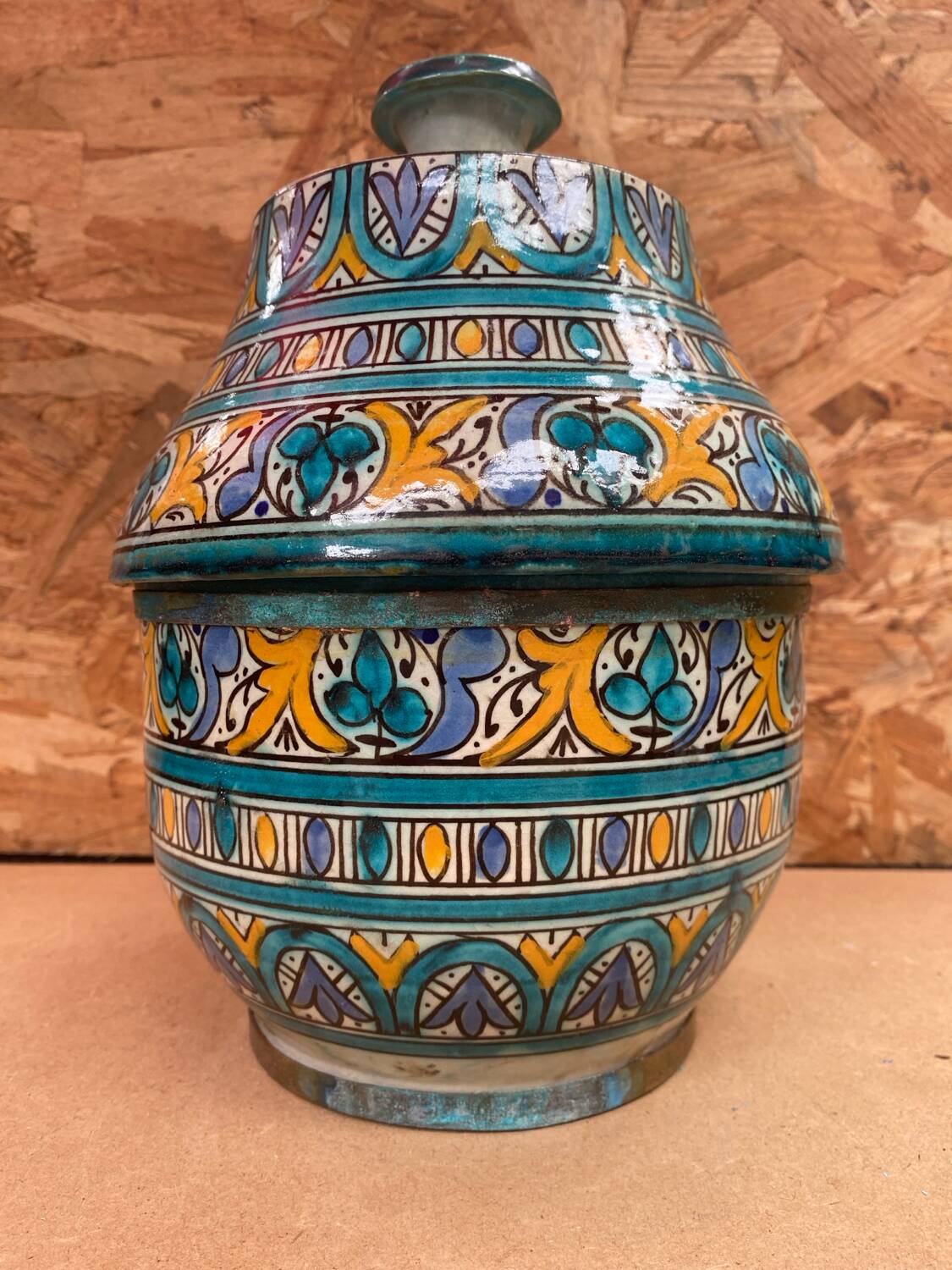 Old Jobbana Butter Jar Morocco Polychrome Earthenware 19th Century Vintage #B083