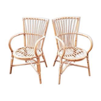 Pair of vintage bamboo armchairs