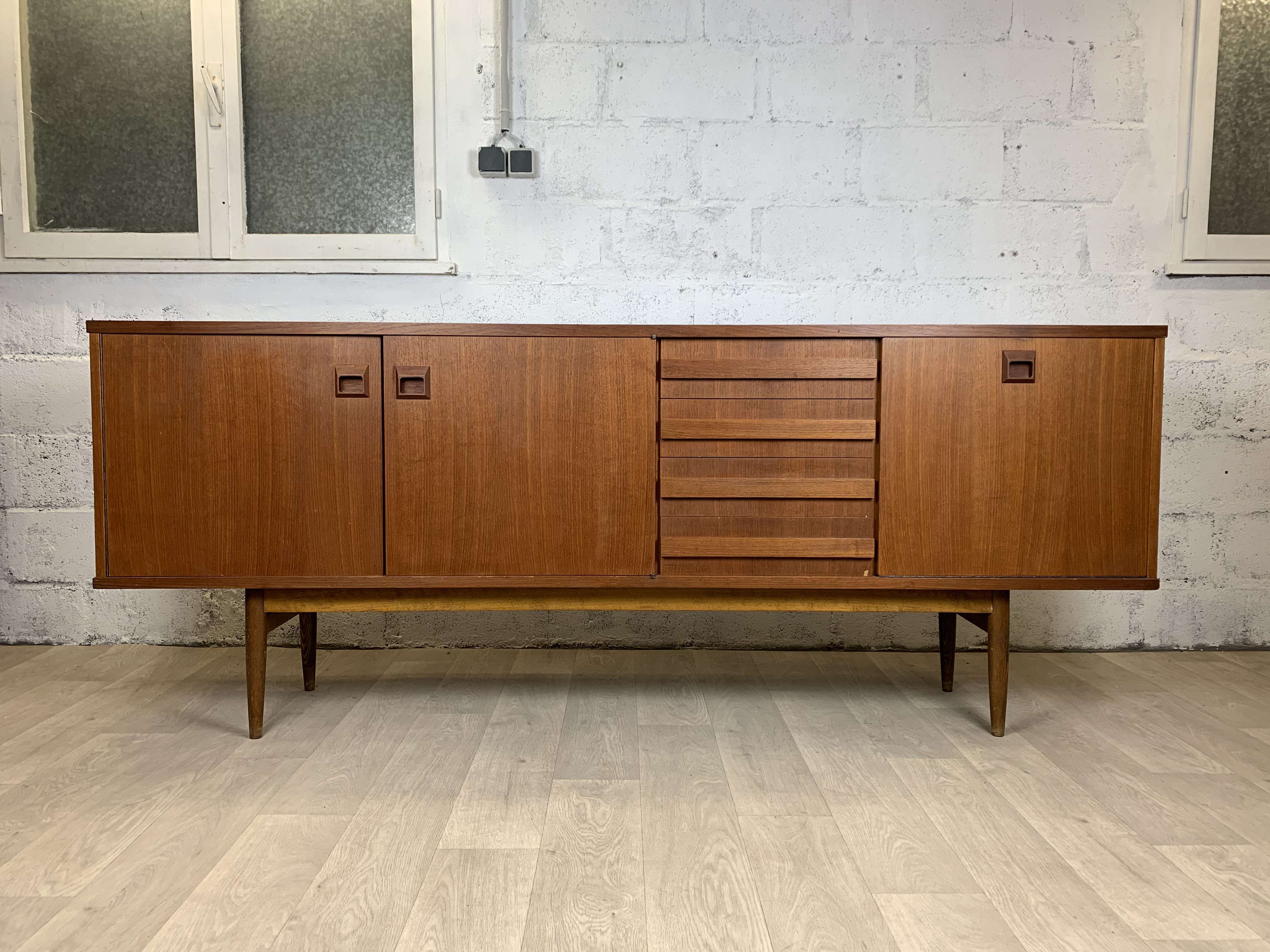 Vintage Scandinavian teak sideboard signed Eros, 60s