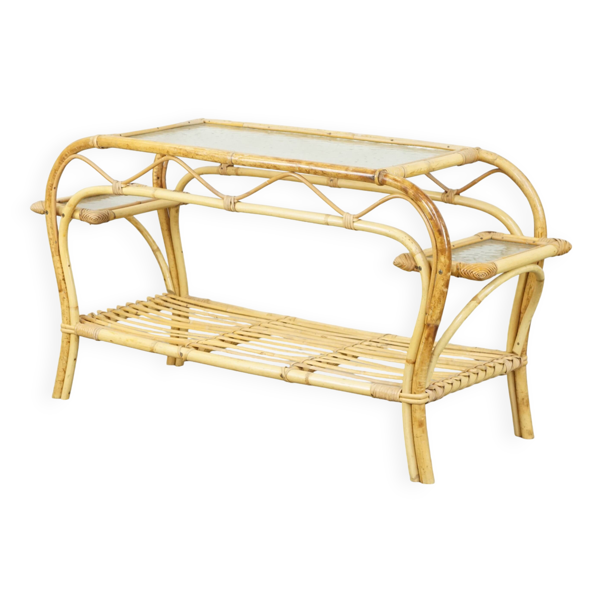 vintage rattan coffee table by Rohé Noordwolde from the 1950s