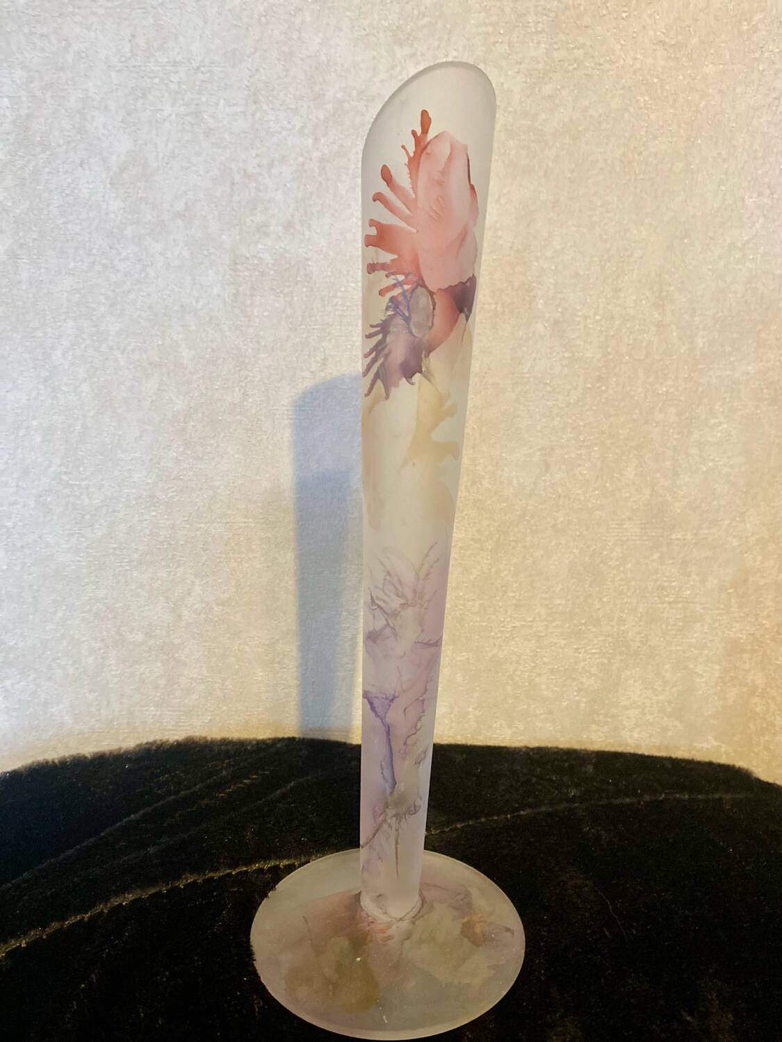 Vintage Frosted Glass Soliflore Vase with Decoration