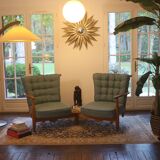 Fan bench by Guillerme and Chambron reupholstered