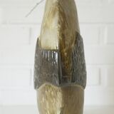 Vintage ceramic floor pampas grass vase brown fat lava pottery Germany 70's