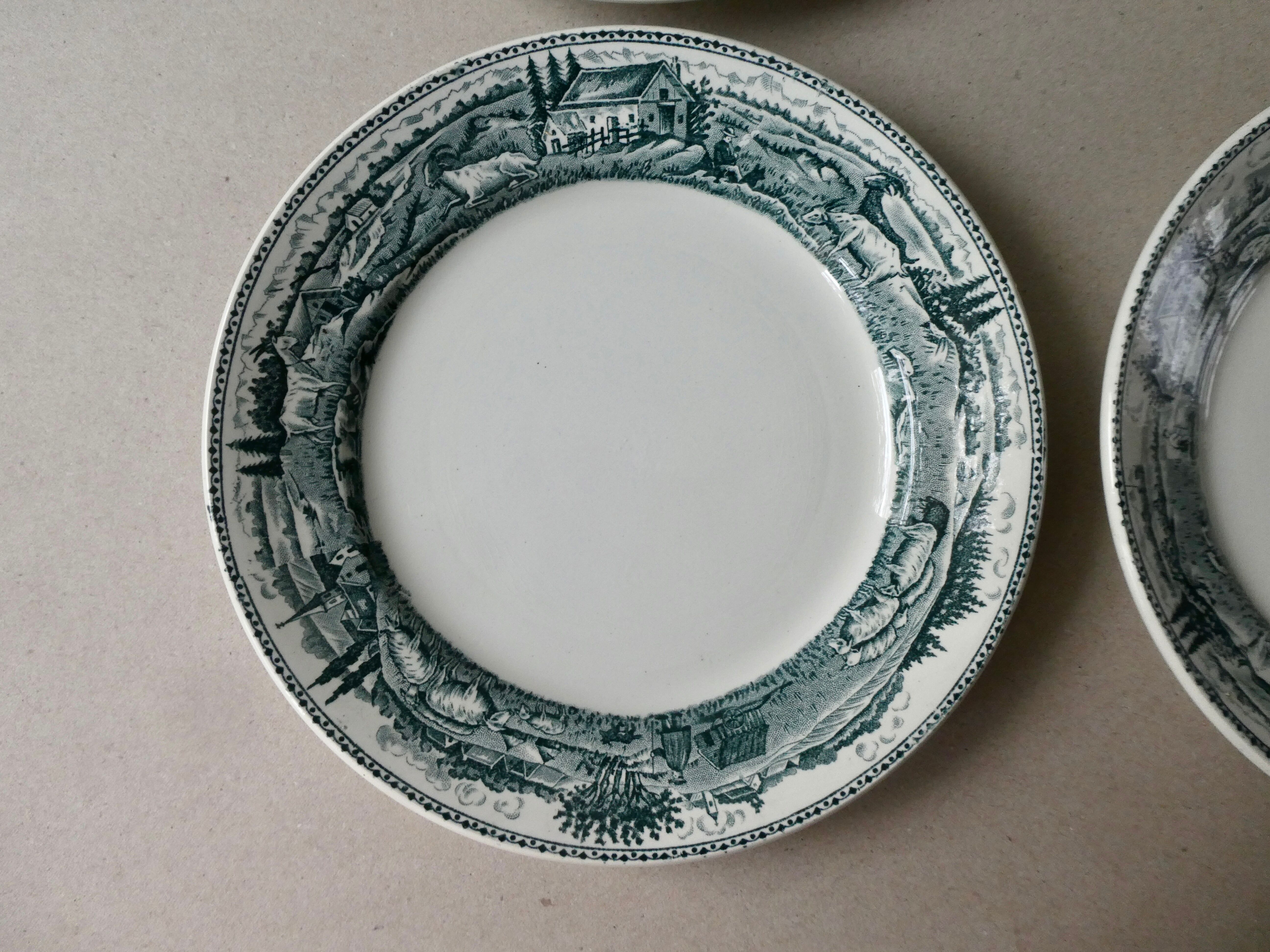 6 flat plates Saint Amand, décor la laitière