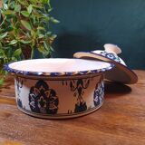 White and blue ceramic tagine dish with oriental patterns