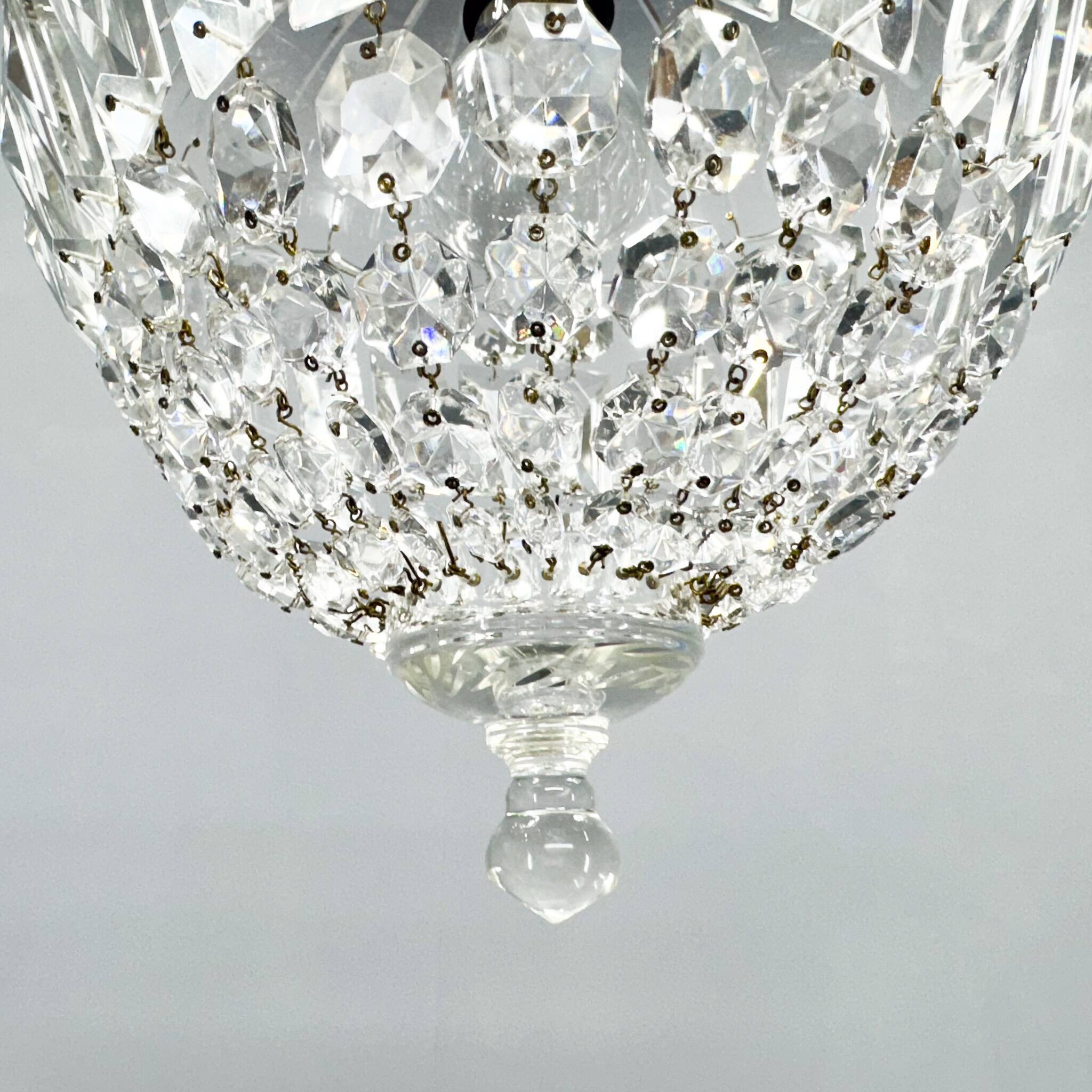 Mid Century Crystal & Brass Chandelier, Czechoslovakia