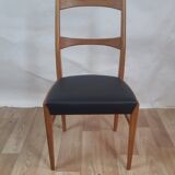 Vintage Danish teak chair – black faux leather seat (1960s)