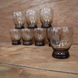 Set of 8 vintage transparent brown wheat ear chiseled glasses
