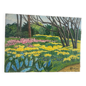 Paysage de fleurs signé