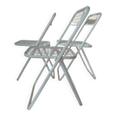 Set of 3 vintage white lacquered metal folding chairs Talin (Italy 70s)