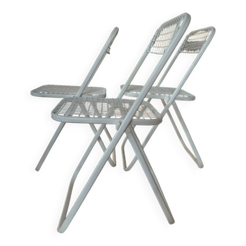 Set 3 chaises pliantes vintage métal laqué blanc Talin (Italie 70)