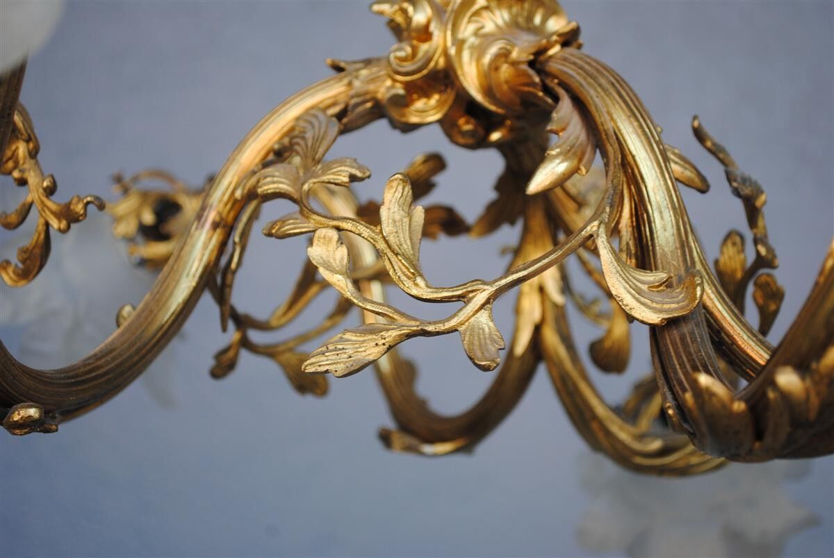 Chandelier in gilded bronze Napoleon III to tulips XIX